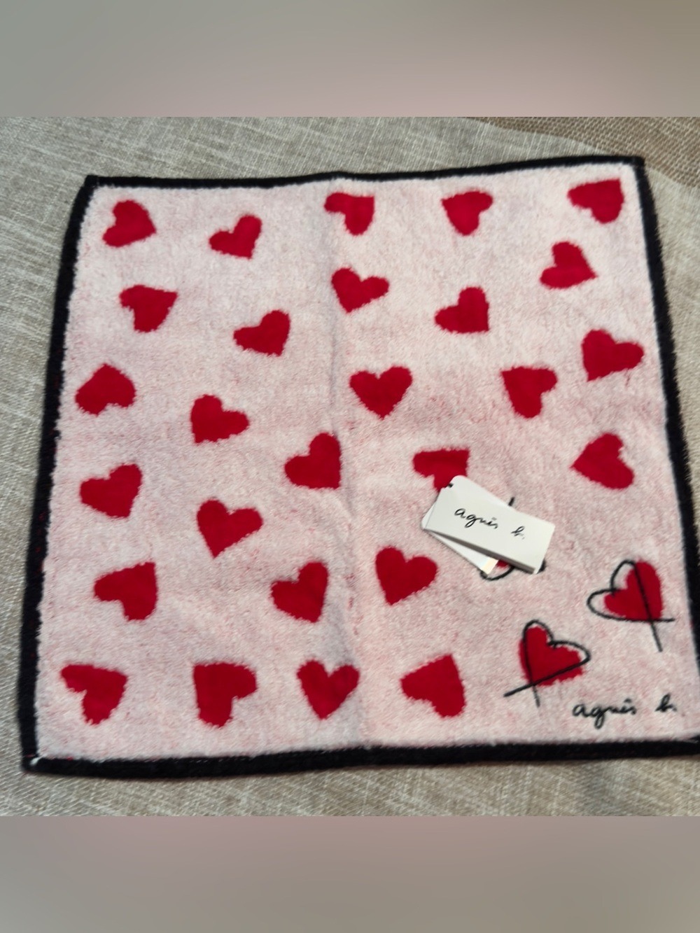 Agnes B. #010 Pink Towel with Red Heart Motif